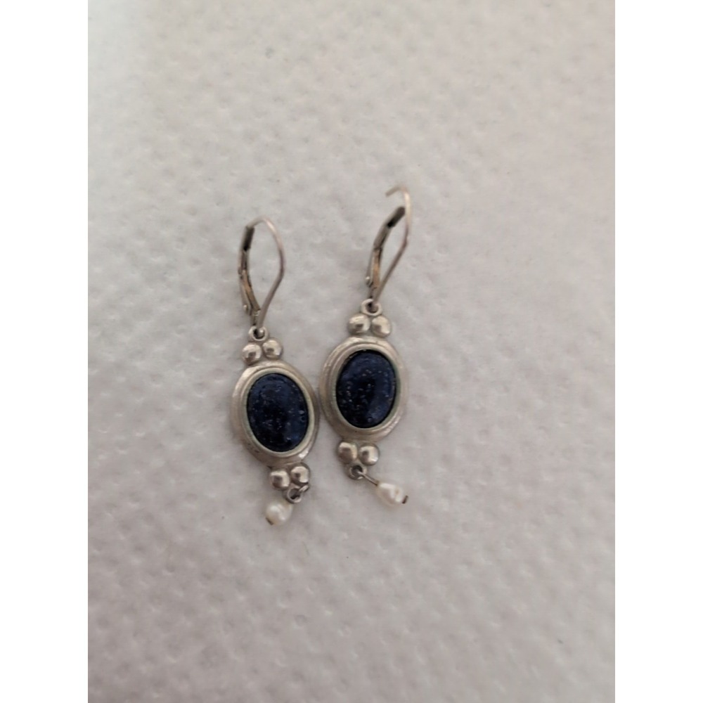 C. Co Coleman 925 Sterling Silver Crushed Blue Stone Coral & Pearl‎ Earrings